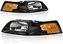 OEDRO Headlight Assembly Compatible with 1999-2004 99 00 01 02 03 04 Ford Mustang, Headlamp with Amber Reflector, Black Housing Clear Lens