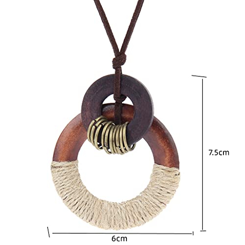 Joymiao Wood Pendant Necklaces For Women Brown Leather Necklace Long Brown Necklace Leather Sweater Necklace Adjustable Leather Cord Handmade Gifts #TOP6