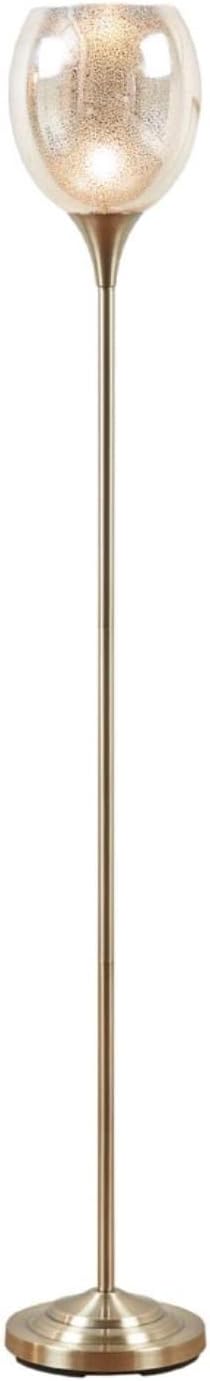 Ink+Ivy Bellow Floor Lamp for Living Room - Metal Pedestal Stand Antiqued Finished, Shimmering Mercury Glass Shade, Modern Vintage Bedroom Lamp, Polarized Cord, Foot Swtich, 67" H, Antique Brass