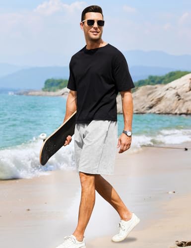 Flygo Men's 3 Pack Athletic Sweat Shorts Acid Washed Cotton Elastic Waist Drawstring Gym Workout Jogger Pants with Pockets3