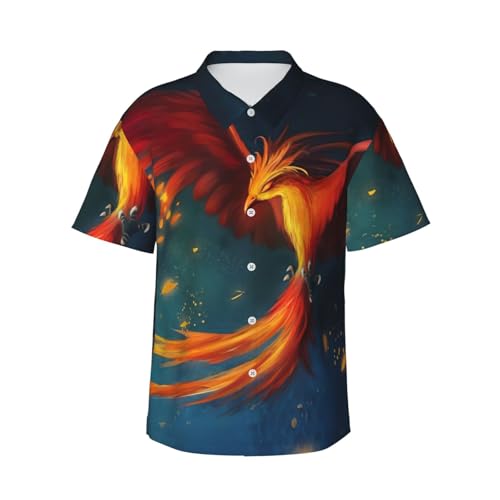 Chemise hawaïenne phénix orange rouge EdWal idéale pour vos vacances d'été à la plage