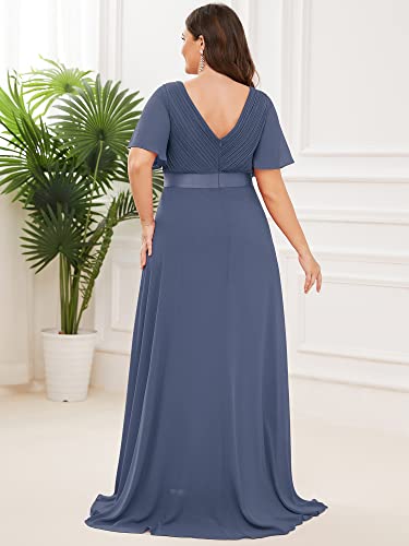 Image of Ever-Pretty Women's Chiffon Formal Evening Dresses for Curvy Women V-Neck Plus Size Floor Length Bridesmaid Dress