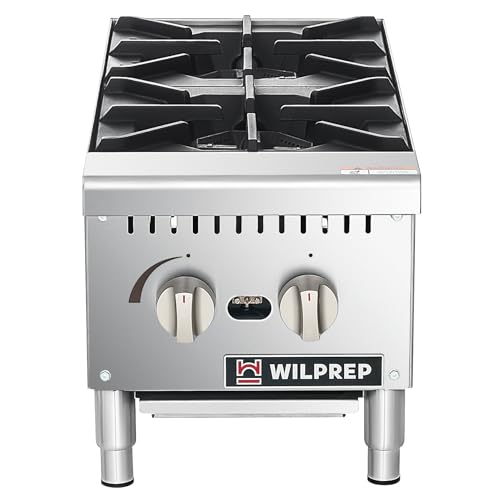 Image of WILPREP 12 inch Countertop Gas Range, 2-Burner Commercial Hot Plate with 50,000 BTU, Natural Gas & Propane Conversion, Stainless Steel Stove for Restaurant & Home Kitchen, Durable Silver Design