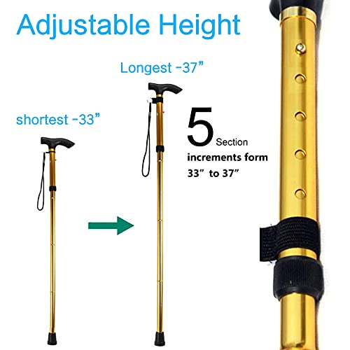 Evealyn Walking Stick/Canes,Foldable, Collapsable Cane Hiking Pole Height Adjustable, Lightweight Anti-Slip For Travel Outdoor Hiking Help Balance For Men And Women Seniors(Gold) #TOP4