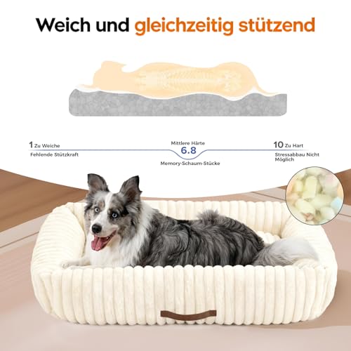 Upvilla Luxusweicher Hundekorb, Super Weiches hundebett Grosse Hunde, 4-seitiges Nackenkissen, Abnehmbare Waschbare Hundematte, Hundesofa mit Griffen, Haustierbett (Beige, 109 * 76 * 20cm)