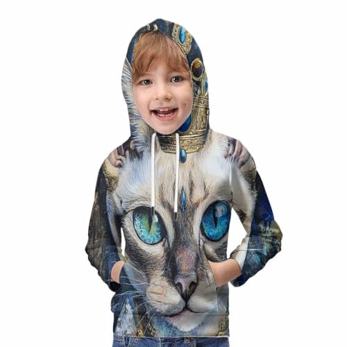 Pull imprimé 3D chat pour garçon de 11 à 13 ans avec capuche et poche