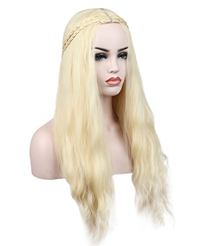 Kalyss Synthetic Long Blonde Wigs with Tiny Braids Middle Parted Costume Wigs for Women