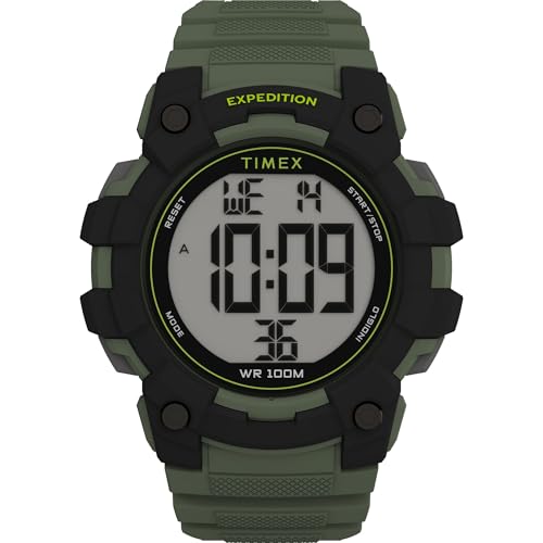Timex �����Y Expedition CAT 48mm �r���v - �O���[�� �c�[�s�[�X �f�W�^�� �_�C���� �u���b�N �P�[�X