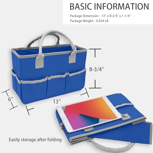 Image of Cupohus Art Organizer Craft Storage Tote Bag with Pockets and Hadles, Oxford Fabric Carrying Caddy for Teacher, Officer, Artist, Students, Traveler, and more - Blue with Grey Edge (Pack of 2)