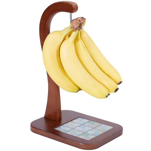 SJBFOOXB Banana Holder Stand，Bananas Hanging Hook Stands, Banana Hanger Hook Stand for Kitchen Wood Classic Mosaic Image