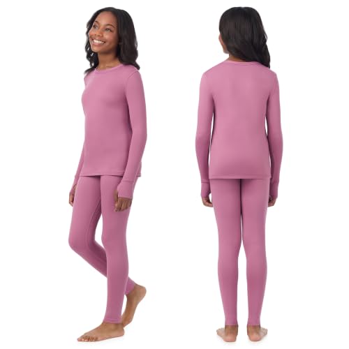 Image of Cuddl Duds Heavyweight 2 Piece Sets Base Layer Thermal Underwear for Girls | Winter Clothing, Fleece Lined Long Sleeve Top & Leggings, Soft Lounge Set for Cold Weather, Moisture Wicking Heat Retention