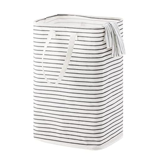 Cesto de lavanderia grande dobrável de 100 L, cesto de roupas independente com alças longas de fácil transporte, saco de lavagem à prova d'água para quarto, banheiro e berçário (cinza, pacote com 1)