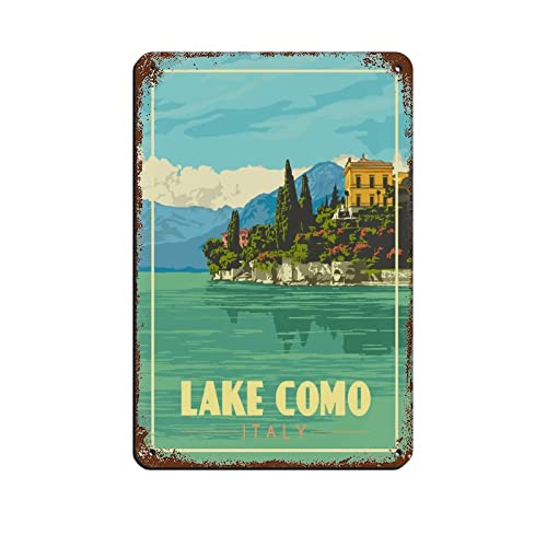 Affiche de voyage vintage en métal avec inscription « Lake Como Italie » 30,5 x 40,6 cm pour maison, bureau, cuisine, pub, club, café, bar, ferme, restaurant Cover