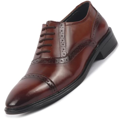 Image of FAUSTO Men Genuine Leather Formal Lace Up Brogue Shoes for Office | Meeting Event Shoes with Comfort