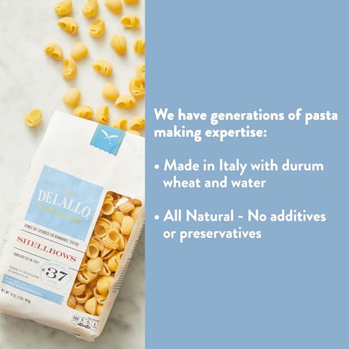 DeLallo Shellbow Semolina Pasta, 1 Pound Bag, 4 Pack, Product of Italy, Made with Durum Wheat Flour, Shell-Shaped Noodles - Thumbnail 2