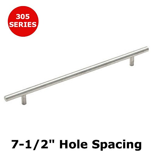 Cosmas 305-192SN Satin Nickel Cabinet Hardware Euro Style Bar Handle Pull - 7-1/2" (192mm) Hole Centers, 10" Overall Length, 10 Pack