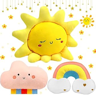 Sun Rainbow Cloud Moon Star Pillow 3 Pcs Shaped Pillows Decorative Kids Cute Nursery Pillow Cloud Sun Rainbow Moon Star Soft Decor Stuffed Pillow for Youth Bedroom Decorations (Rainbow, Cloud, Sun)