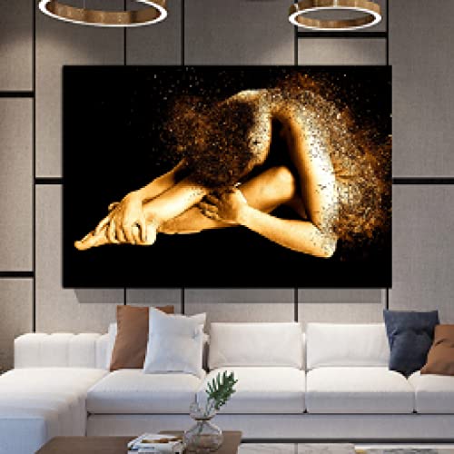 Affiche femme africaine or noir 60x80cm portrait abstrait sur toile chic pour deco salon