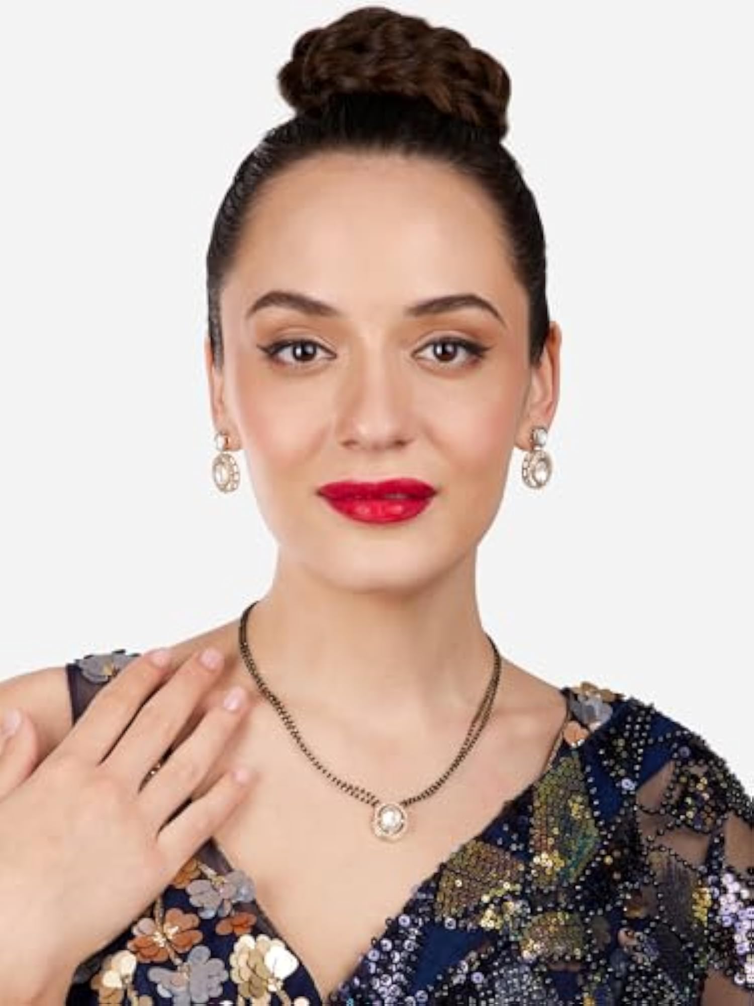 2 Tone Austrian Diamonds Mangalsutra & Earring Set-ZPFK17941