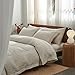 Simple&Opulence 100% Washed Linen Duvet Cover with Embroidered,3 Pieces Soft Farmhouse Comforter Set with Button Closure,1 Duvet Cover and 2 Pillowshams(Queen,Natural Linen)