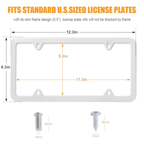 Image of Osilly Car License Plate Frames, 2 Pack 4 Holes Stainless Steel Car Tag Holder, Universal US Standard, Slim Design Rust-Proof License Plate Covers with Screw Caps, Automotive Accessories (Silver)