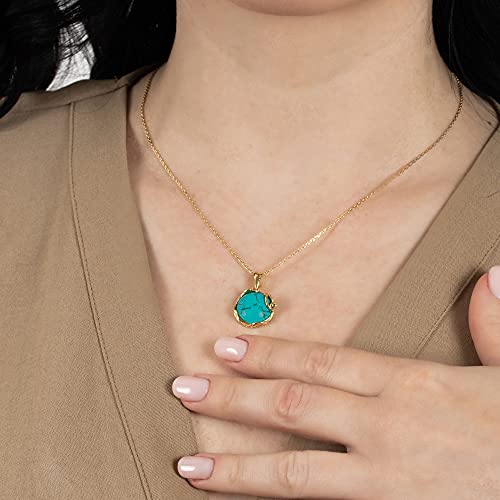 14K Yellow Gold Plated Over 925 Sterling Silver And Turquoise Large Pendant; Natural December Birthstone Round Pendant; Unique Jewelry For Women ; Handmade Vintage Style Turquoise Necklace For Women #TOP1
