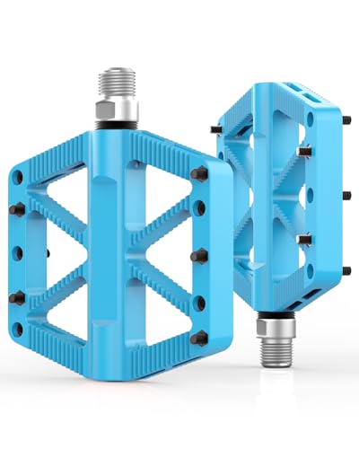 Bike Pedals, Mountain MTB BMX Pedals, 9/16" Bicycle Pedals, Lightweight Non-Slip Nylon Composite, Durable DU-Bearing & Bearing Platform Pedals (Light Blue)