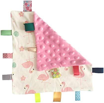 (Fast Delivery) Eyands White Rainbow Tag Blanket - Cotton and Plush Cute Label Blanket, Soft Taggy Security Blanket