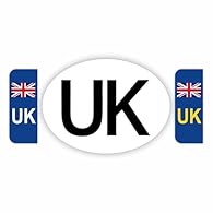 UK Car Stickers for Europe and Rest of World: This 3-Pack contains 1 x "UK" vehicle sticker to exacting and official large EU/UK specifications (180x133mm) and (2) 2x UK number plate stickers for both front and back of your vehicle UK Stickers For Ca...