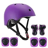 SZHZS Kids Bike Adjustable Helmet for Age 5-8 Years Old Boys Girls, Purple Toddler Protective Gear Set Knee Elbow Wrist Guards Pads Helmets for Children Cycling Roller Skating Scooter Skateboard