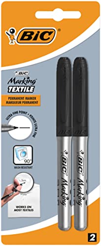BIC Marking Ultra Fine Marcador Permanente Tejidos (0,6mm) - Negro, Blíster de 2 Unidades - Marcador de secado rápido
