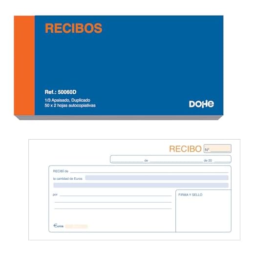 Dohe - Talonarios Recibos de Pago Duplicados (10 uds.) - Blocs para Alquiler, Compras o Cobros, 50 Hojas con Copia por Talonario, Tamaño 21x10 cm, Material de Oficina
