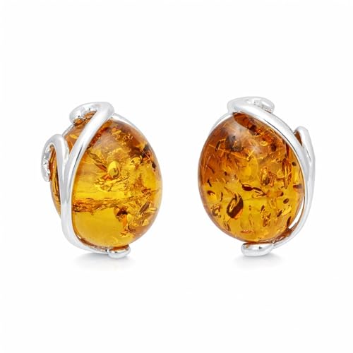 Genuine Baltic Honey Amber Stud Earrings for Women – 925 Sterling Silver Oval Cabochon Post Earrings, Natural Amber Jewelry with Lab Report Genuine Baltic Honey Amber Stud Earrings for Women – 925 Sterling Silver Oval Cabochon Post Earrings, Natural Amber Jewelry with Lab Report