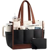 LOVEVOOK Tote Bag for Women, Lightweight Puffer Work Handbag with Large Cup Holder, 15.6 Inch Laptop Computer Purse for Nurse Teacher, 25L Quilted Travel Tote Shoulder Bag for College Office Gym
