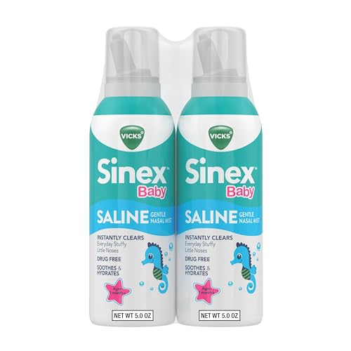 VICKS Sinex Baby Saline Nasal Spray Drug Free Gentle Nasal Mist Instantly Clears Everyday Stuffy Little Noses Soothes & Hydrates Safe For Daily Use Gentle For All Ages 5 OZ x 2