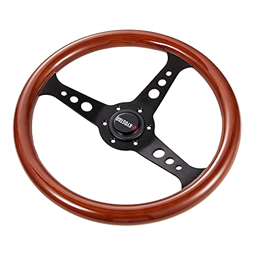 Universal 350Mm 14" Inch Grant Classic Flat Wood Steering Wheel Black Spoek With Horn Button #TOP4