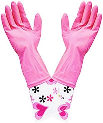Latex Designer Fashion Long-Cuff Reusable Brillo Basics Multi Purpose Gloves! - 100% Satisfaction Guarantee! - Textured Grip! - (For Great Grip On Household & Gardening Items!) - One Size Fits All!