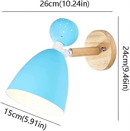 Lámpara de pared giratoria nórdica de metal y madera rosa para lectura infantil y salón 7
