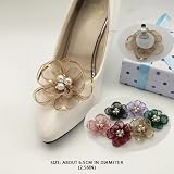 Tsangbaby 2 Pcs Pearl Flowers Shoe Clips Exquisite Rhinestone Shoes Charms Lace Floral Shoe Accessory for Wedding Pointed Toe Pumps (Navy)