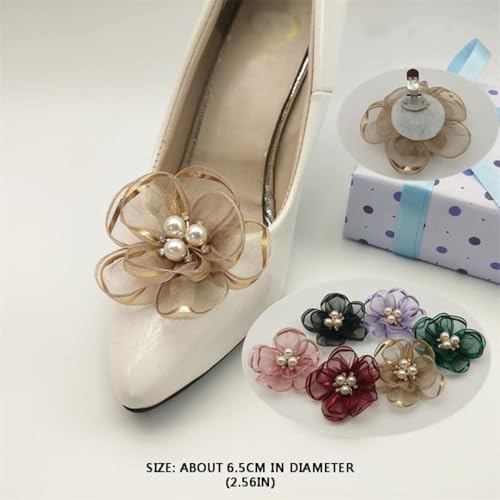 Tsangbaby 2 Pcs Pearl Flowers Shoe Clips Exquisite Rhinestone Shoes Charms Lace Floral Shoe Accessory for Wedding Pointed Toe Pumps (Navy)