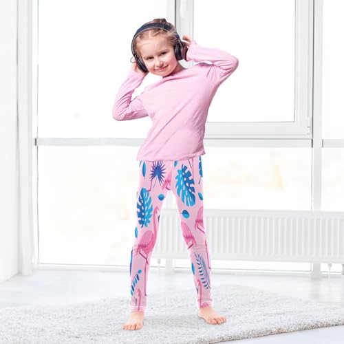 Bolaz Toddler Girls Leggings Printed Yoga Pants Leggings Bule Leaves Pink Flamingos for Kids4
