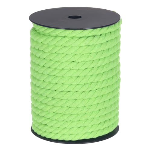 MECCANIXITY Cotton Rope 3 Strand Twisted Braided Rope Cord, Fruit Green 10mm x 75ft Craft Rope Cord Cotton for Wall Hanging, Plant Hanger, Knitting, Macrame Knotting