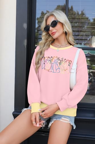 Image of BANGELY Fantastical Sweatshirt Women Cute Embroidered Fantastical Princess Sweater Family Vacation Shirt Long Sleeve Top