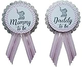 Mommy to Be & Daddy to Be Pin Elephant Silver Glitter Baby Shower Pin for parents to wear, Pink &...