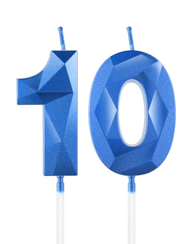 Royal Blue 10th Birthday Candles, 3D Number 10 Candle for Cake, Boy Girl 10th Birthday Decorations,Sapphire Candle Topper Blue Cake Decorations for Birthday Party Wedding Anniversary Supplies