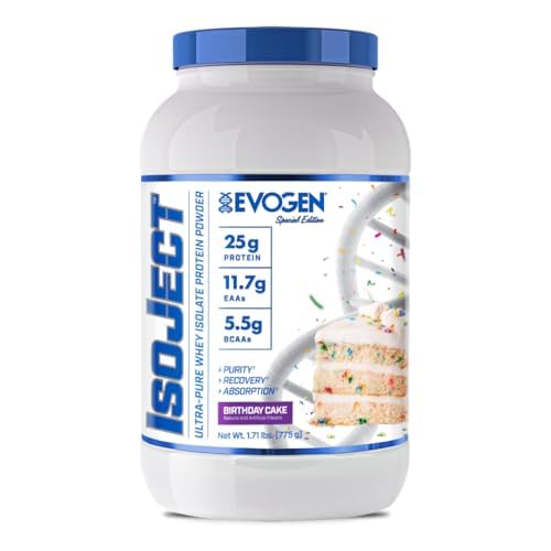Evogen Isoject - Whey Protein Isolate | Ultra-Pure Whey Protein Powder with Ignitor Enzymes, BCAAs, and EAAs | Enhanced Absorption & Recovery | Birthday Cake | 25 Servings