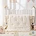 Wowelife 3 Pieces Crib Bedding Set for Girls, Tufted Jacquard Ruffle Fringe Boho Baby Bedding Set Newborn, Infant & Nursery with Comforter, Crib Fitted Sheet and Crib Skirt, Beige