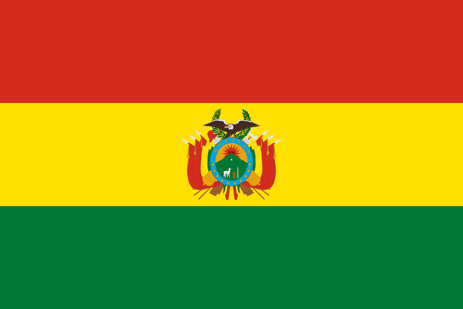 Drapeau de la Bolivie grand modèle aux finitions soignées pour mât