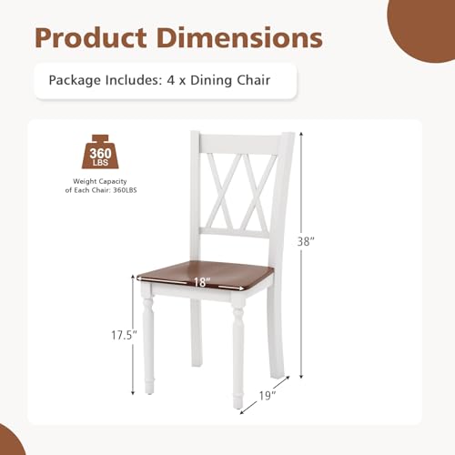 Dining Room Chairs Set of 4 White, Acacia Wood Legs, Load 360 Lbs