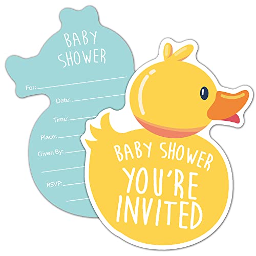 Rzhv 15 Pack Yellow Ducky Duck Shaped Fill-In Invitations Cards With Envelopes For Boys Girls Adults, Funny Baby Shower Party Birthday Party Costume Party Invite (Baby Shower) #TOP13